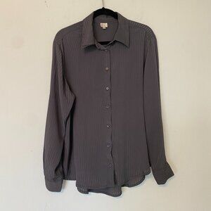 NWOT Keep in Touch Women's Striped Satin Button-Up Blouse Large Gray Career